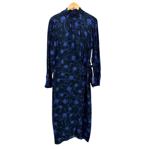 Kobi Halperin Hunter Mock Neck Long Sleeve Midi Dress Size L Blue Floral - Picture 3 of 8
